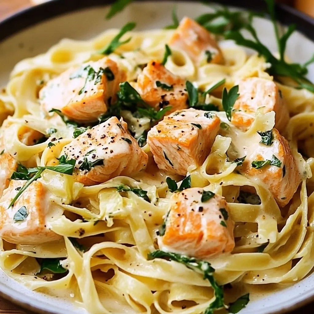 Creamy Salmon Pasta with Mixed Greens