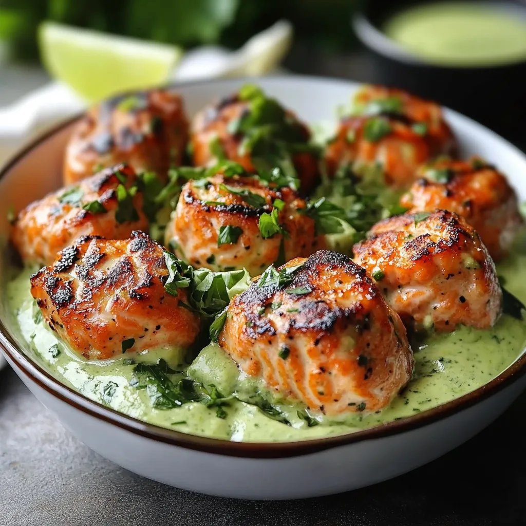 Salmon Meatballs with Creamy Avocado Sauce
