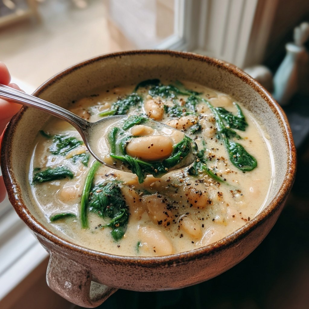 Creamy White Bean Soup With Spinach