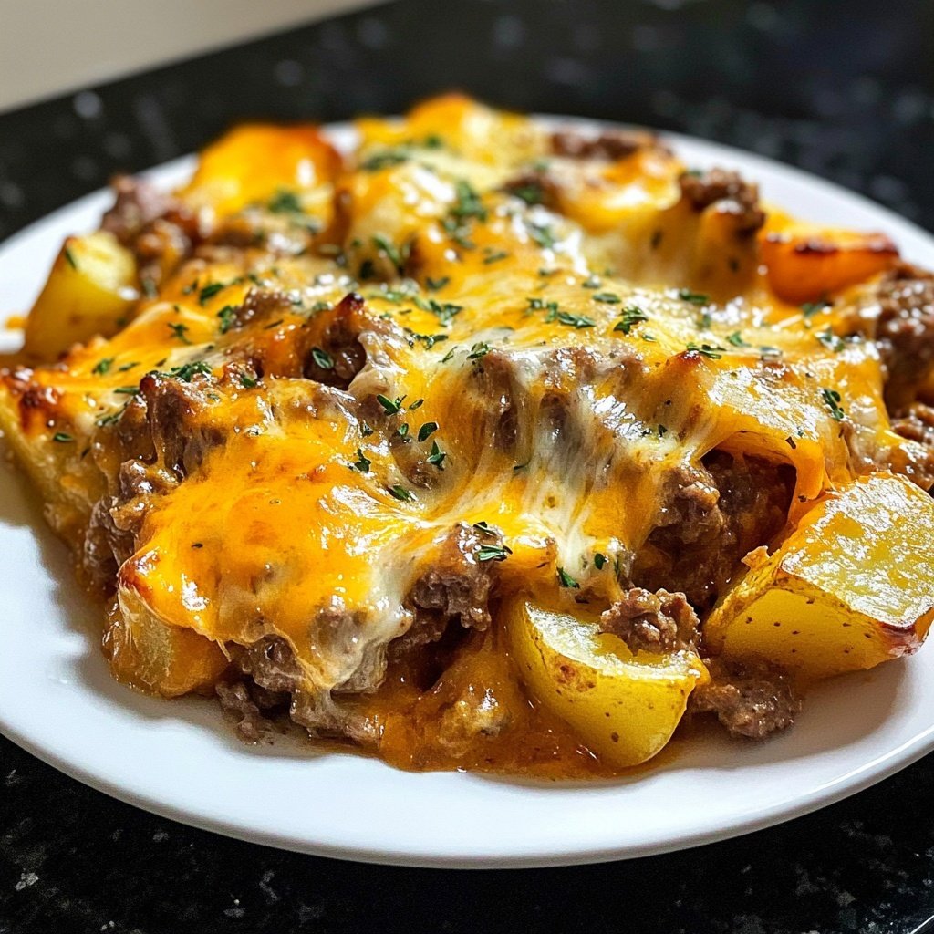 One Pan Cheesy Meat and Potato Skillet